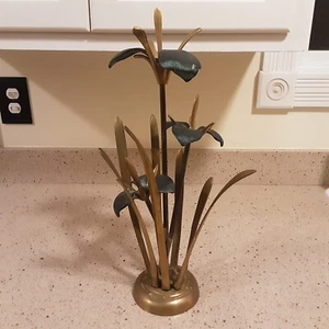 Vintage Mid Century Modern Brass Floral Sculpture Lilly Flower Art ~ 17" - Picture 1 of 8