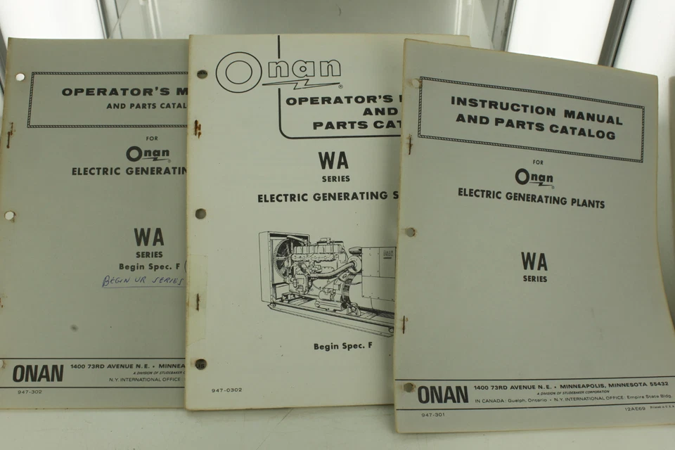 Vintage ONAN WA Series Generator Operators Instruction Manual & Parts Catalog - Image 1 of 1