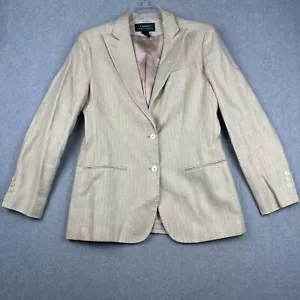 Vintage Lauren Ralph Lauren Blazer Womens 6 Beige Pinstripe USA Made 100% Linen - Picture 1 of 15