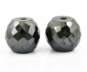 Certified,8- 9 mm Pair of Round Natural Black Diamond Beads For Jewelry Making - Picture 1 of 2