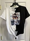 Vivid Graphic Top Tie Front w/ Embellished Graphic Black/White Size Small