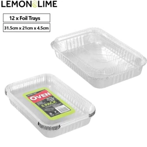 12 x Aluminium Foil Tray With Plastic Lid Disposable Container BBQ Oven Baking - Picture 1 of 6