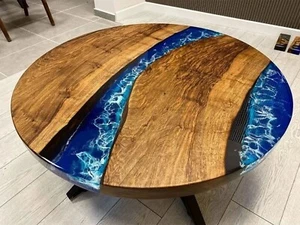 Großer Resin Esstisch Epoxid Couchtisch Wohnzimmertisch Live Edge Tisch - Bild 1 von 4