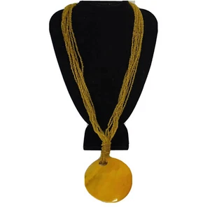 Round Shell Pendant, Beaded Necklace, Women's Jewelry, Yellow, Fun, Bohemian - Picture 1 of 5