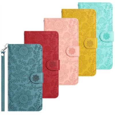 Embossed Flower Wallet Phone Case for iPhone 16 15 14 13 12 11 Pro Max XR XS 7 8 - Image 1 of 4