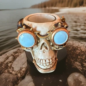 Yankee Candle Halloween Votive Tea Light Holder Steampunk Skull Wearing Goggles - Picture 1 of 17