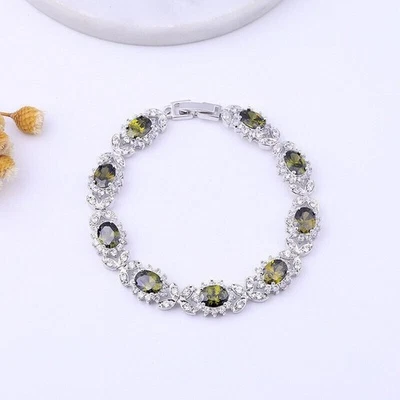 Nuevo brazalete plateado con diseño de flores ovalado púrpura amatista piedras preciosas Foto 1 de 4