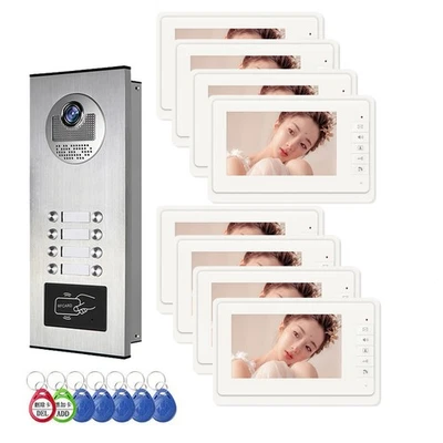 Wired Video Apartment Intercom System,8 Units 7 inch Monitor Video Door Phone - Image 1 of 4