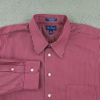 Paul Fredrick Shirt Mens 18 1/2 35 Red White Striped Long Sleeve Dress Cotton - Image 1 of 4