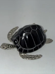 Vintage Sea Turtle Figurine Silver Black Enamel Cloisonné 3.5” SPI MARKED 4 1/2 - Picture 1 of 5