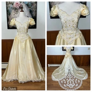 Spektakuläres Vintage 90er Mon Cheri Ivory Satin Brautkleid! - Bild 1 von 9