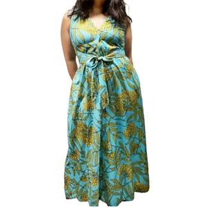 Maxi Vestido Vintage Robinsons CA Para Mujer Estampado Cremallera Frontal Corbata Cintura - Imagen 1 de 4
