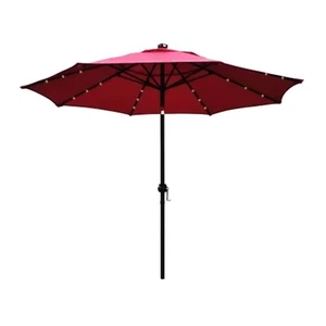 Four Seasons Courtyard 9’ Polyester Patio Market LED Umbrella w/ Steel Pole, Red - Picture 1 of 9