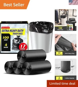 100 Count Heavy Duty 4 Gallon Trash Bags - Sturdy, Tear-Resistant & Unscented - Picture 1 of 9