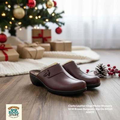 Clarks Leather Clogs Mules Women's 10 M Brown Burgundy Slip-On 84560 NWOT - Image 1 of 4