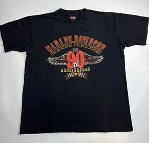 Harley-Davidson Vintage 1993 90th Anniversary T-Shirt Black Men’s Size Large - Picture 1 of 8
