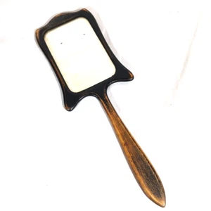 Antiker Jugendstil Schwarz Holz Handspiegel Abgeschrägtes Glas - Bild 1 von 3
