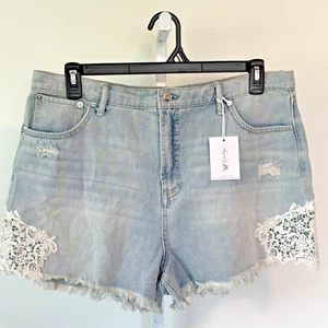 Jessica Simpson High Waist Distressed Denim Shorts Embroidered Accents Size 16 - Picture 1 of 8