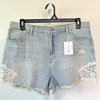 Pantalones Cortos Jessica Simpson Cintura Alta Denim Envejecidos Acentos Bordados Talla 16 Foto 1 de 4