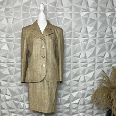 Auténtico conjunto de traje blazer y falda crema tweed vintage para mujer Valentino talla 8 Foto 1 de 4