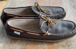 L.L. Bean Moccasins Mens Fleece Lined Slippers Handsewn Boat Loafer Shoes Sz 11 - Picture 1 of 8