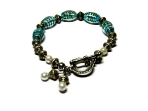 Kunstglas Armband Kunstperlen Lampwork Knebelverschluss Türkis Blau Kunstperlen - Bild 1 von 8