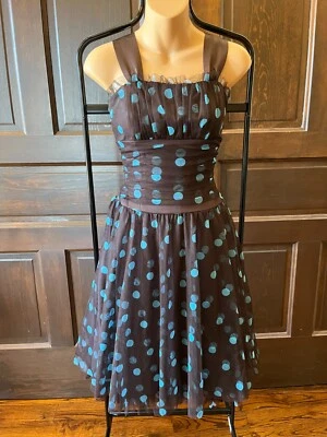 Vestido Scott McClintock Talla 6 Lunares Tul Capas Fiesta Pinup Calce Acampanado Marrón Foto 1 de 4