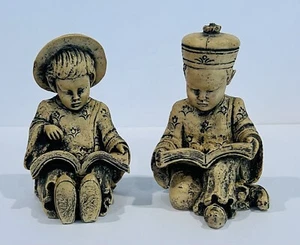 Vtg Collectable Asian Chinese Boy & Girl Studying 5.5” Clay Figurines - READ - Picture 1 of 11