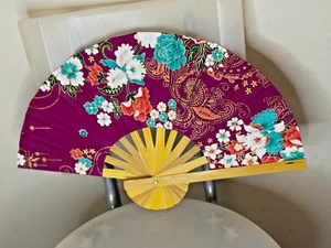 Fan Thai Folding Flowers Hand Wooden Thailand Home Decor Purple พัดมือช้างสีชมพู - Picture 1 of 5