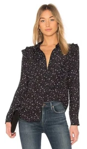 Camicia Frame Noir Diamond Sky Star stampa 100% seta taglia S $289 con volant e bottoni - Foto 1 di 15