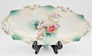 Antique R.S. Prussia Fancy Porcelain 12" Celery Plate with Rose & Other Flowers - Picture 1 of 15