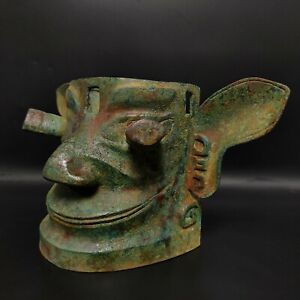 11.8" Chinese Rare Old bronze hand-made Sanxingdui mask 三星堆面具