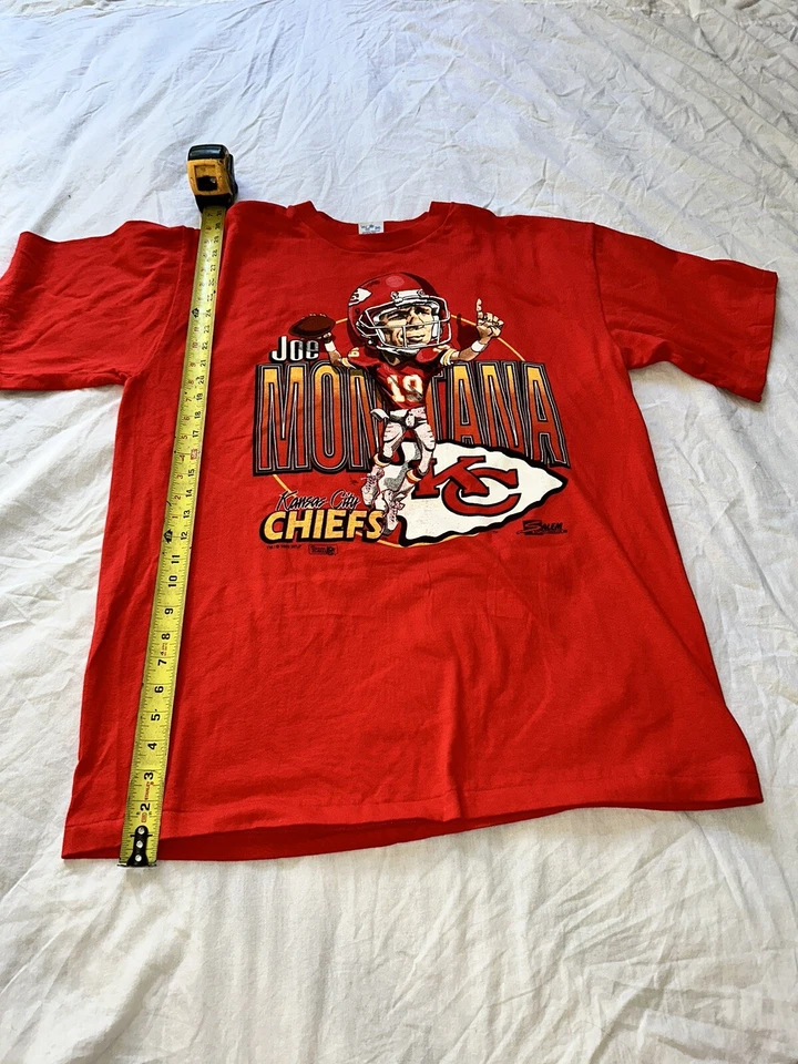 NFL KANSAS CITY CHIEFS LEYENDA JOE MONTANA AÑOS 90 VINTAGE HECHA EN EE. UU. CAMISA XL BIN C Foto 1 de 4