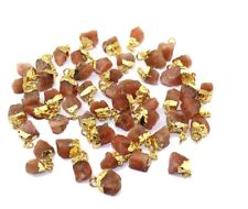 Tiny Birthstone Natural Rough Orange Sun Stone Yellow Gold Plated Charms Pendant