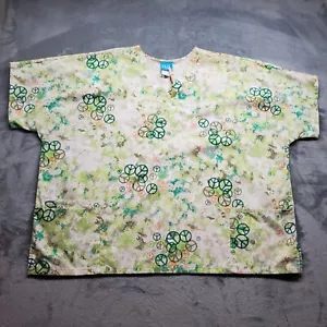 Scrub H. Q. V-Neck Top 3 Pockets Green Tie Dye Multicolor Peace Signs Wm Sz 3XL - Picture 1 of 10