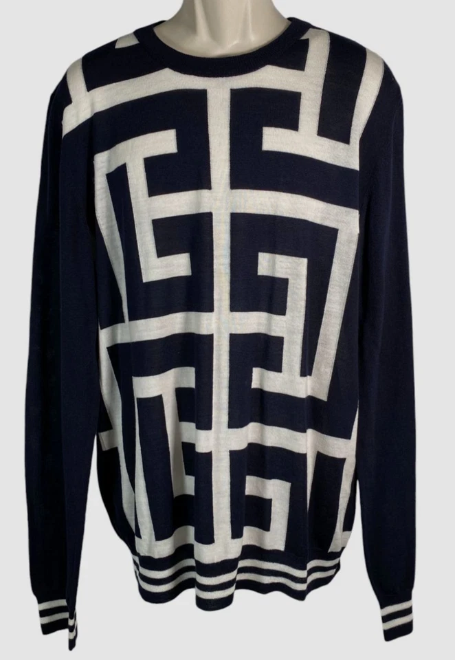 Balmain Men's Blue Maxi Monogram Wool Sweater Size XL - Image 1 of 3