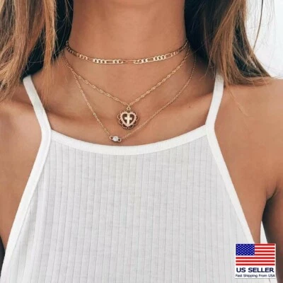 Mujer Joyería Collar Capas Cristal Cruz Corazón Retro Gargantilla Colgante 1003 Foto 1 de 4