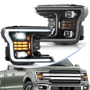 VLAND Black LED Headlights For 2018 2019 2020 Ford F150 Front Lamps F-150 DRL 2x - Picture 1 of 8