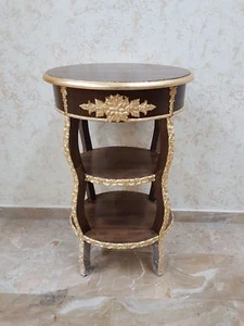 TAVOLINO OVALE ALTO PORTA TELEFONO LEGNO NOCE E FOGLIA ORO - Imagen 1 de 1