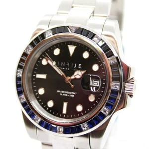 Quartz Watch Infije Steel With Zircon Blue And Black - Picture 1 of 2