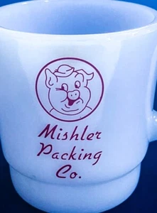 Taza publicitaria Mishler Packing Co Termocrisa rojo cerdo decoración mango D vidrio de leche - Imagen 1 de 8