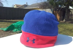 Under Armour Fleece Beanie - Blue/Red Two-Tone - Lined Artic Winter Cap/Hat OSFM - Picture 1 of 14