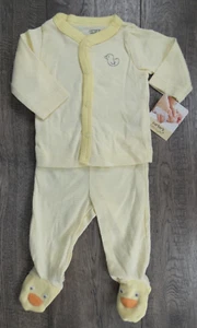 Baby Boy Clothes New Vintage Carter's Newborn 2pc Yellow Duck Footed Outfit - Picture 1 of 3