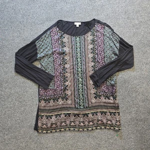 J Jill Top Womens Size Medium Black Purple Paisley Bandana Print Stretch Casual - Picture 1 of 9
