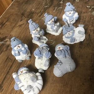 Encore Snow Buddies Set Of 8 Holiday Ornaments 1999 Toboggan Snowman - Picture 1 of 19