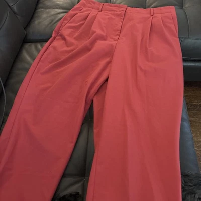Express Ankle Super High Rise Women Large Pleated Trousers Dress Pants PinkyRed - Image 1 of 4