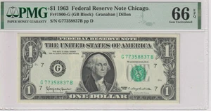 Fr 1900-G 1963 $1 FRN G77358837B bp469 PMG 66EPQ GEM CU CHICAGO NON MULE - Picture 1 of 2