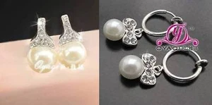1 Paar Federclip On Perle + Strass Hängel OHRRINGE - Bild 1 von 8