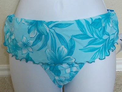 NWT genuine NAUTICA turquoise floral ruffle swim bikini bottom pant, 16, 14,6 - Image 1 of 2