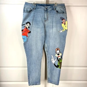 Disney Mom Jeans Womens Plus 18 Goofy Movie Light Wash High Rise Stretch Graphic - Picture 1 of 9